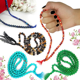 Natural Crystal Stone Tasbeeh Jaap Mala for Prayer 99 Beads 8 mm