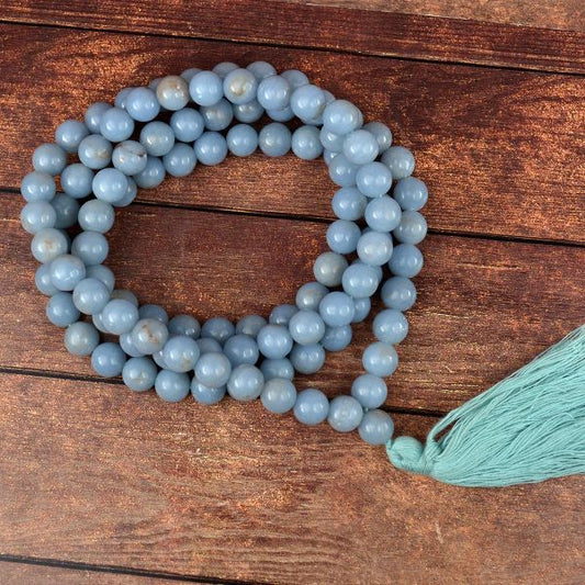 AAA Angelite 8 mm 108 Round Bead Mala