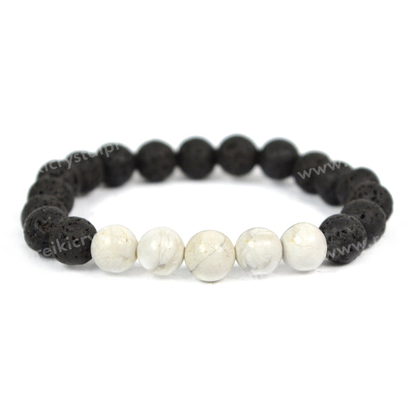 Howlite With Lava 8mm Beads Bracelet Energized By Reiki Grand Master