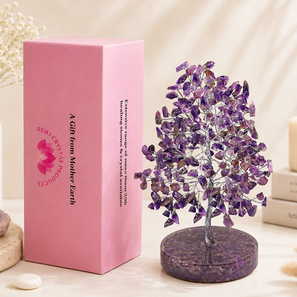 Natural Amethyst Crystal Tree with Natural Amethyst Chip Stone Base | Reiki Charged Healing Tree for Peace, Calmness, Meditation, Home & Office Décor, Vastu & Feng Shui