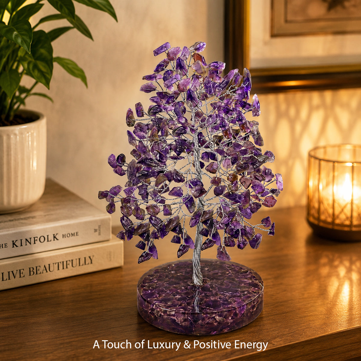 Natural Amethyst Crystal Tree with Natural Amethyst Chip Stone Base | Reiki Charged Healing Tree for Peace, Calmness, Meditation, Home & Office Décor, Vastu & Feng Shui