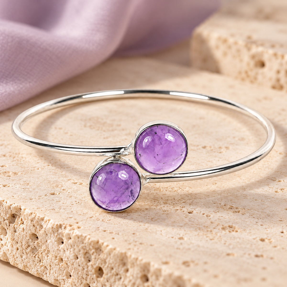 Amethyst Cuff Bangle Bracelet