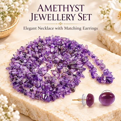 Amethyst Chip Necklace Mala with Earrings