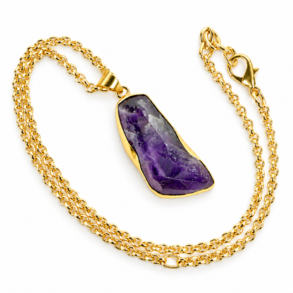 Amethyst Pendant Necklace with Golden Metal Chain for Girls and Women