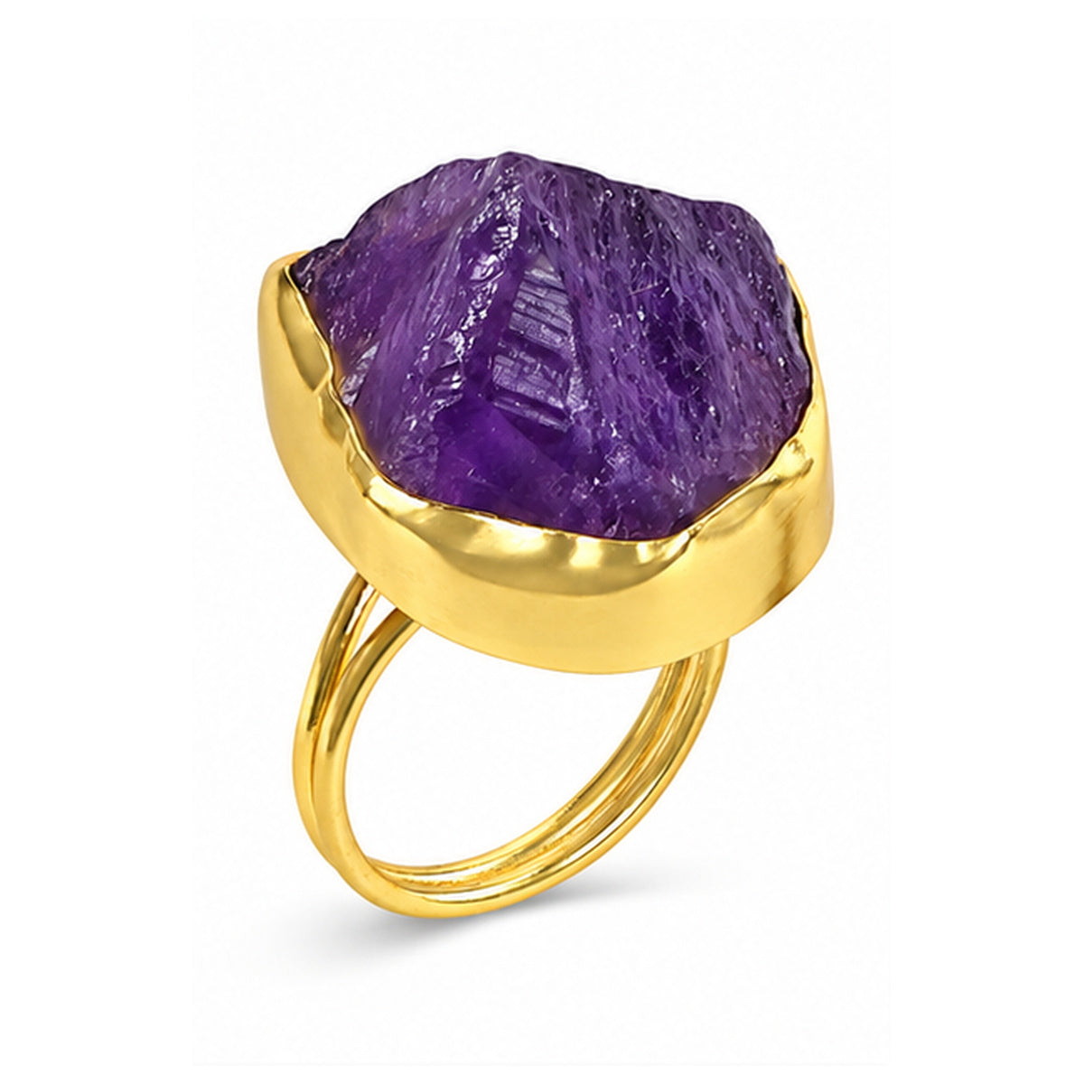 Amethyst Raw Crystal Adjustable Gold Tone Ring