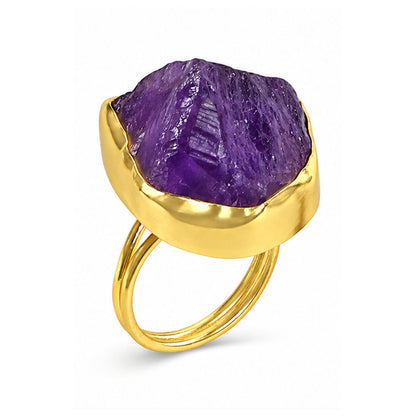 Amethyst Raw Crystal Adjustable Gold Tone Ring