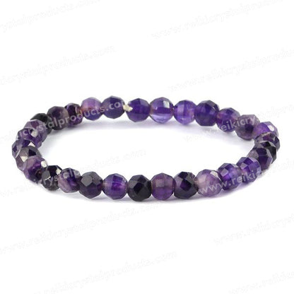 Amethyst Rose Cut 6 mm Faceted Bead Bracelet for Peace, Wisdom, Emotional Balance & Spiritual Growth