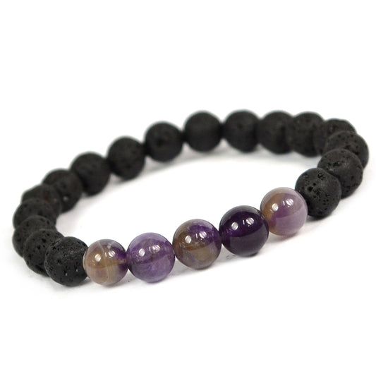 Natural Lava with Mix Semi Precious Stone 8 mm Beads Bracelet Charged By Reiki Grand Master