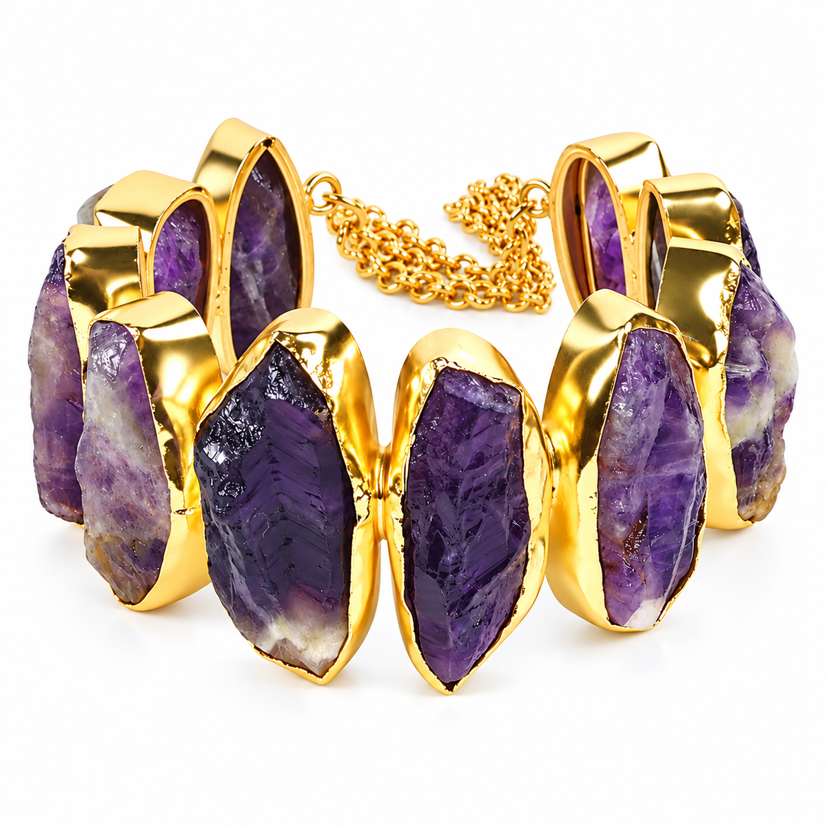 Natural Raw Amethyst Crystal Stone Adjustable Bracelet for Girls and Women