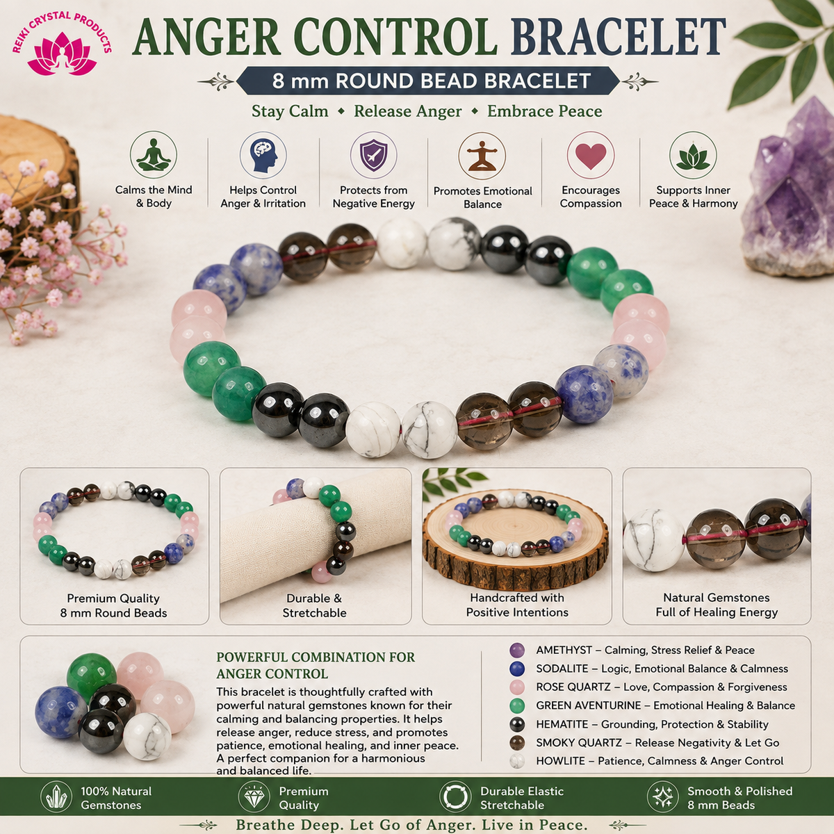 Energized AAA Natural Stone Bracelet 8mm – Custom Purpose Crystal Beads Bracelet for Wealth, Education, Confidence, Relationship, Will Power, Protection & Abundance Energy
