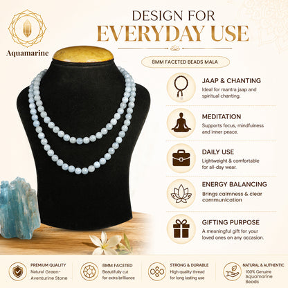 Aquamarine Crystal Mala | Natural Healing Gemstone Necklace for Calm & Courage