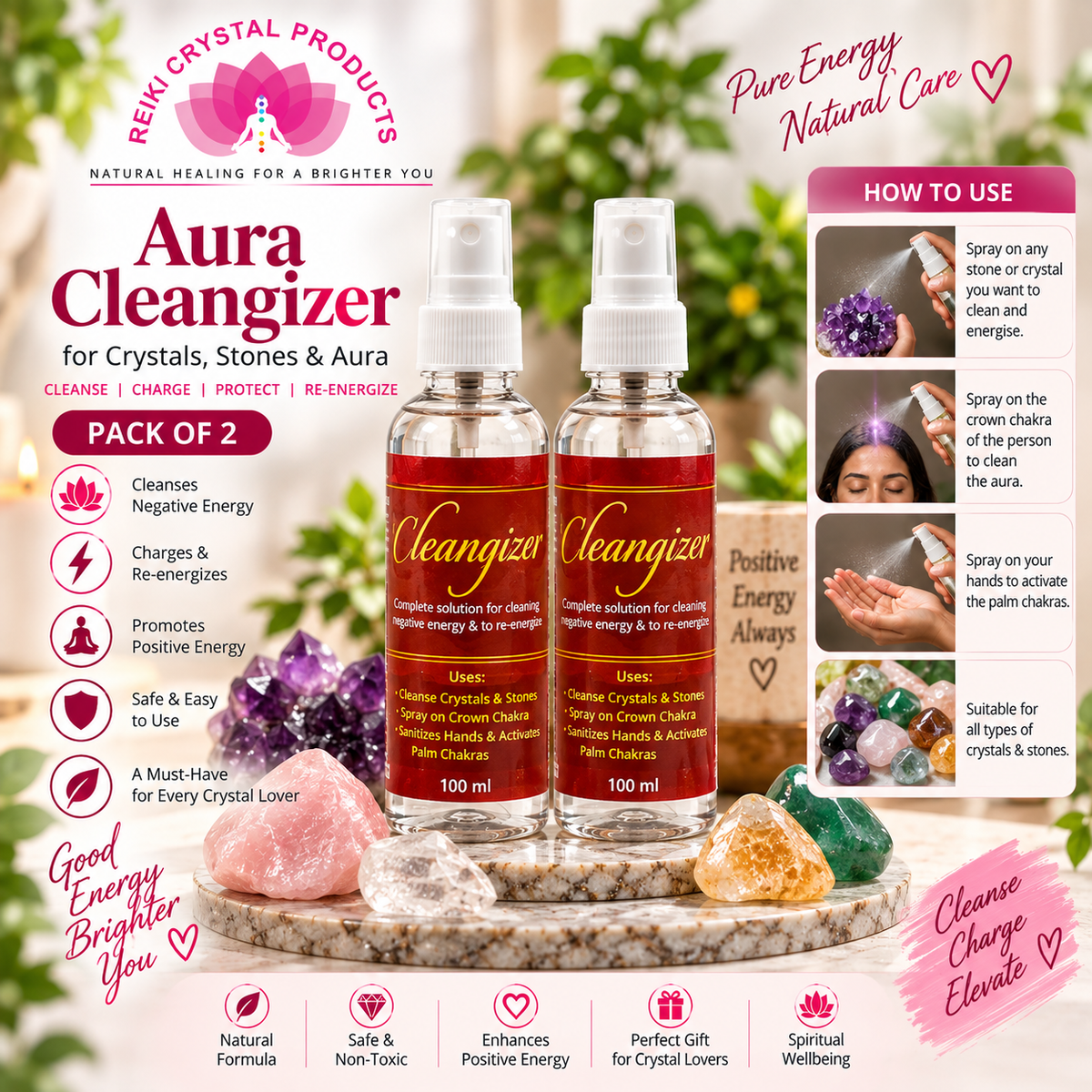 Aura CleanGizer Spray for Crystal Energy Cleansing Practices