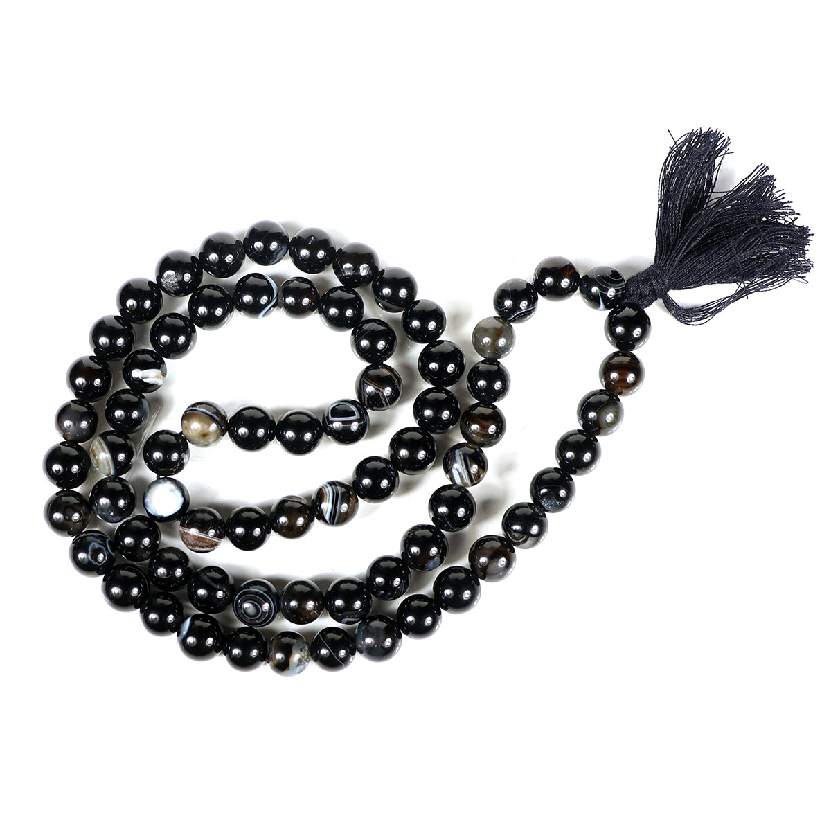 Black Botswana Agate Crystal Mala | Natural Healing Gemstone Necklace for Grounding & Stability