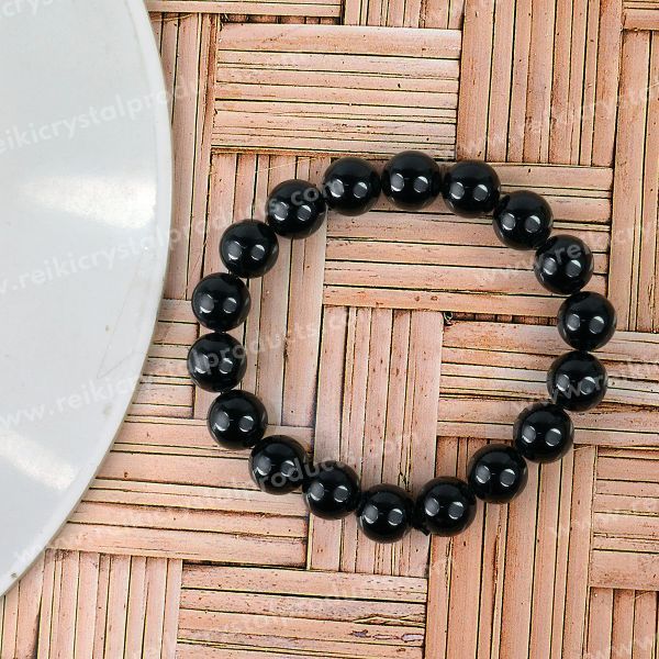 Black Tourmaline 10 mm Round Bead Bracelet for Protection, Grounding, Negativity Shield & Emotional Balance