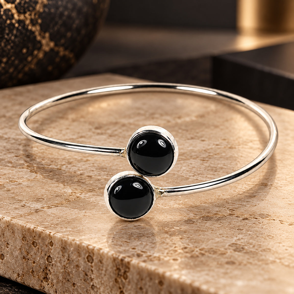 Black Tourmaline Cuff Bangle Bracelet
