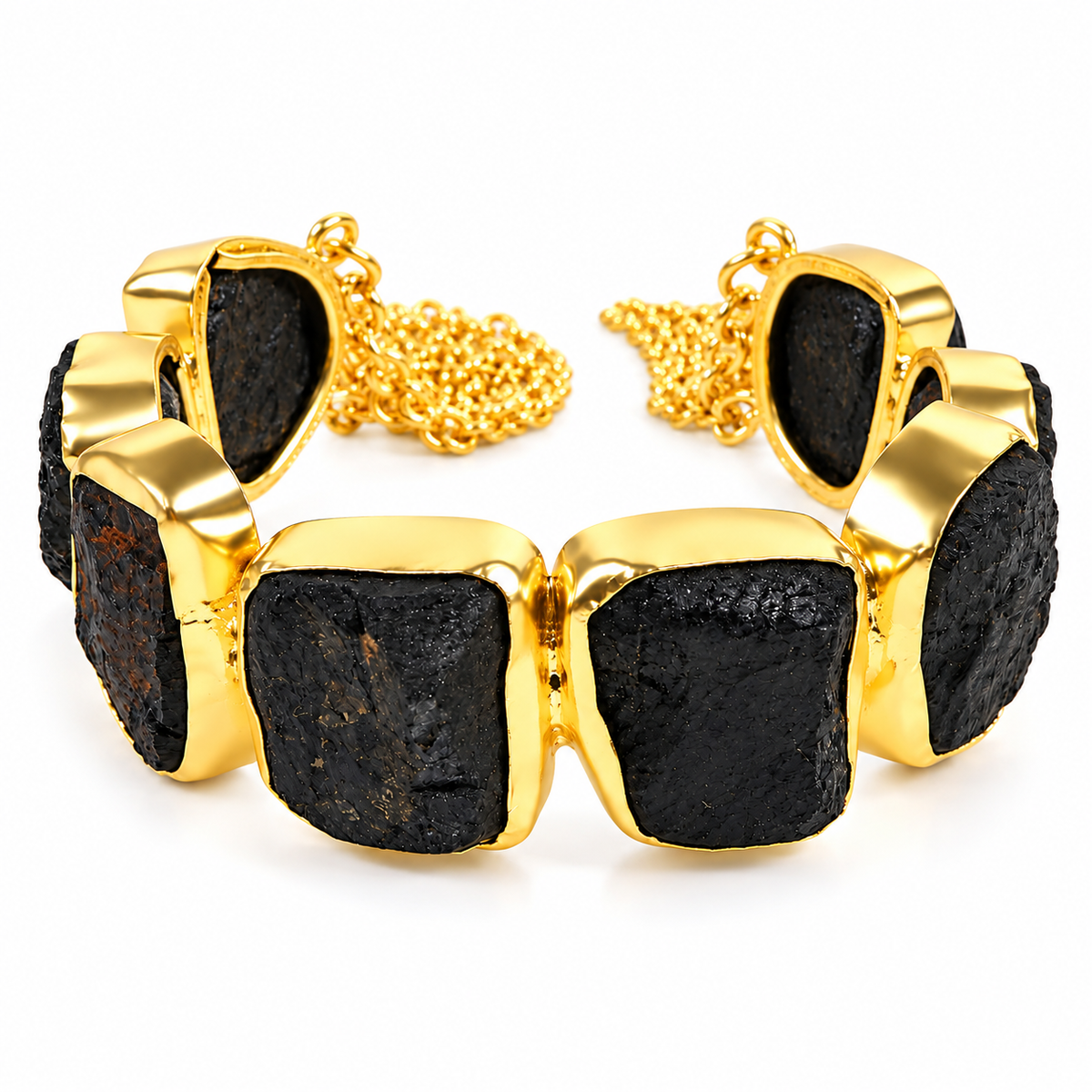 Natural Raw Black Tourmaline Crystal Stone Adjustable Bracelet for Girls and Women