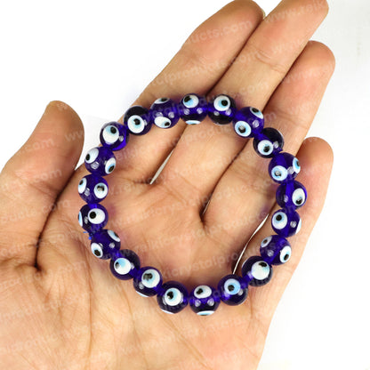 Blue Evil Eye 10 mm Round Bead Bracelet for Protection, Positivity & Good Luck | Reiki Charged Bracelet for Men & Women