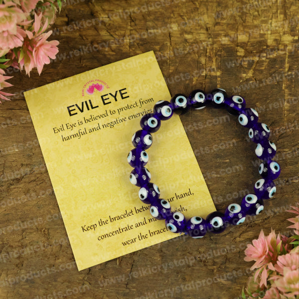 Blue Evil Eye 10 mm Round Glass Bead Bracelet for Protection, Positivity & Good Luck