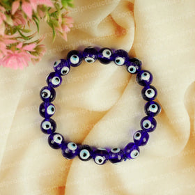 Blue Evil Eye 10 mm Round Glass Bead Bracelet for Protection, Positivity & Good Luck | Reiki Charged Bracelet for Men & Women