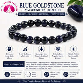Blue Goldstone 8 mm Round Bead Bracelet for Confidence, Motivation, Focus & Positive Energy | Crystal Bracelet for Men & Women