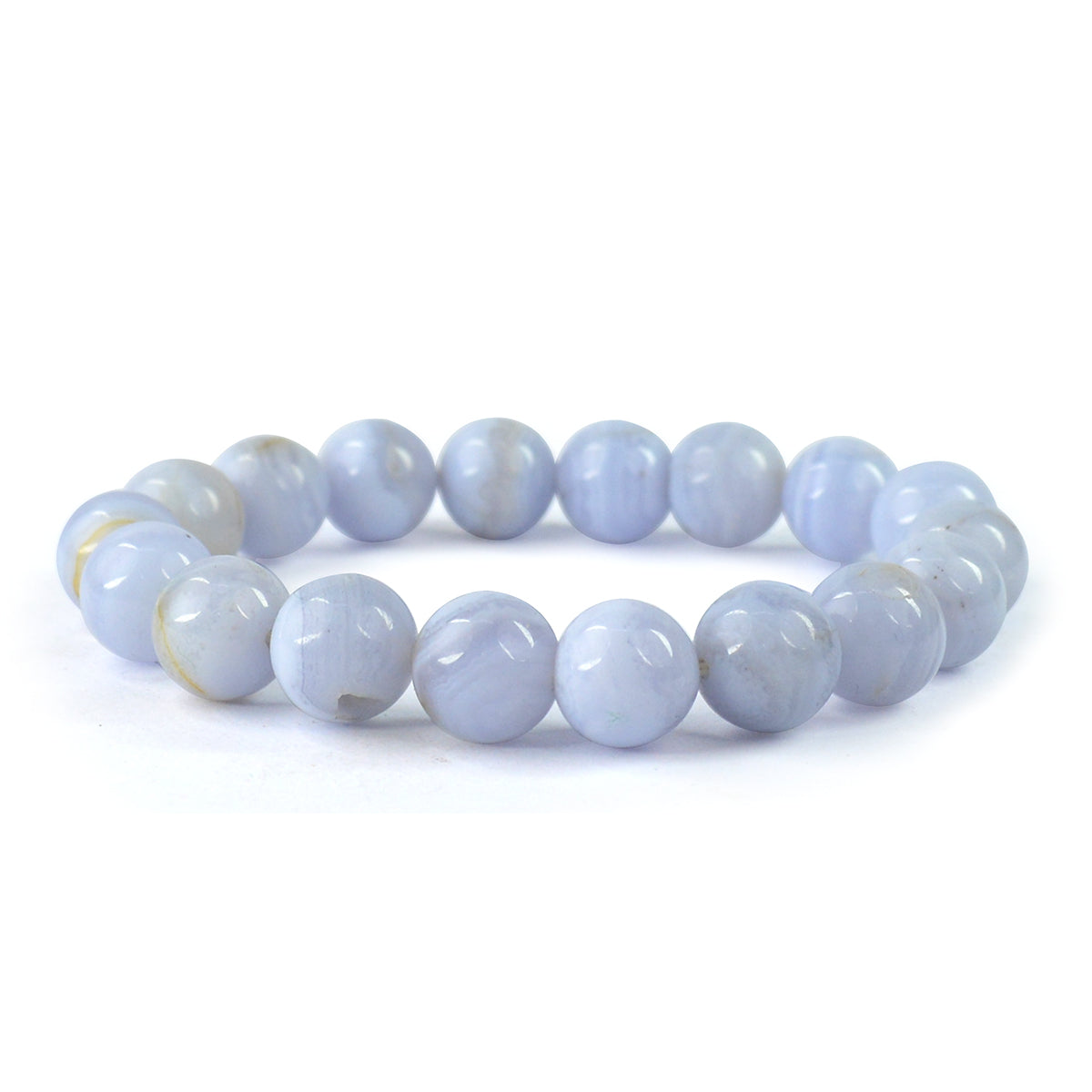 Natural Blue Lace Agate 10 mm Round Bead Bracelet for Calmness, Communication & Emotional Balance