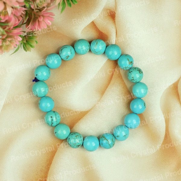 Blue Magnesite 10mm Round Bead Bracelet for Calmness, Communication, Emotional Balance & Positive Energy
