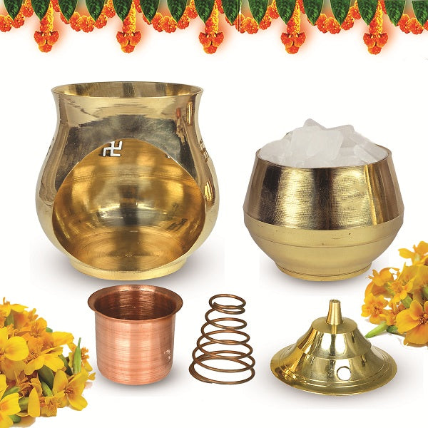 Brass Camphor Lamp with Spring Copper Diya