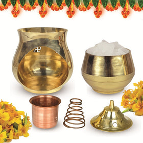Brass Camphor Lamp with Spring Copper Diya