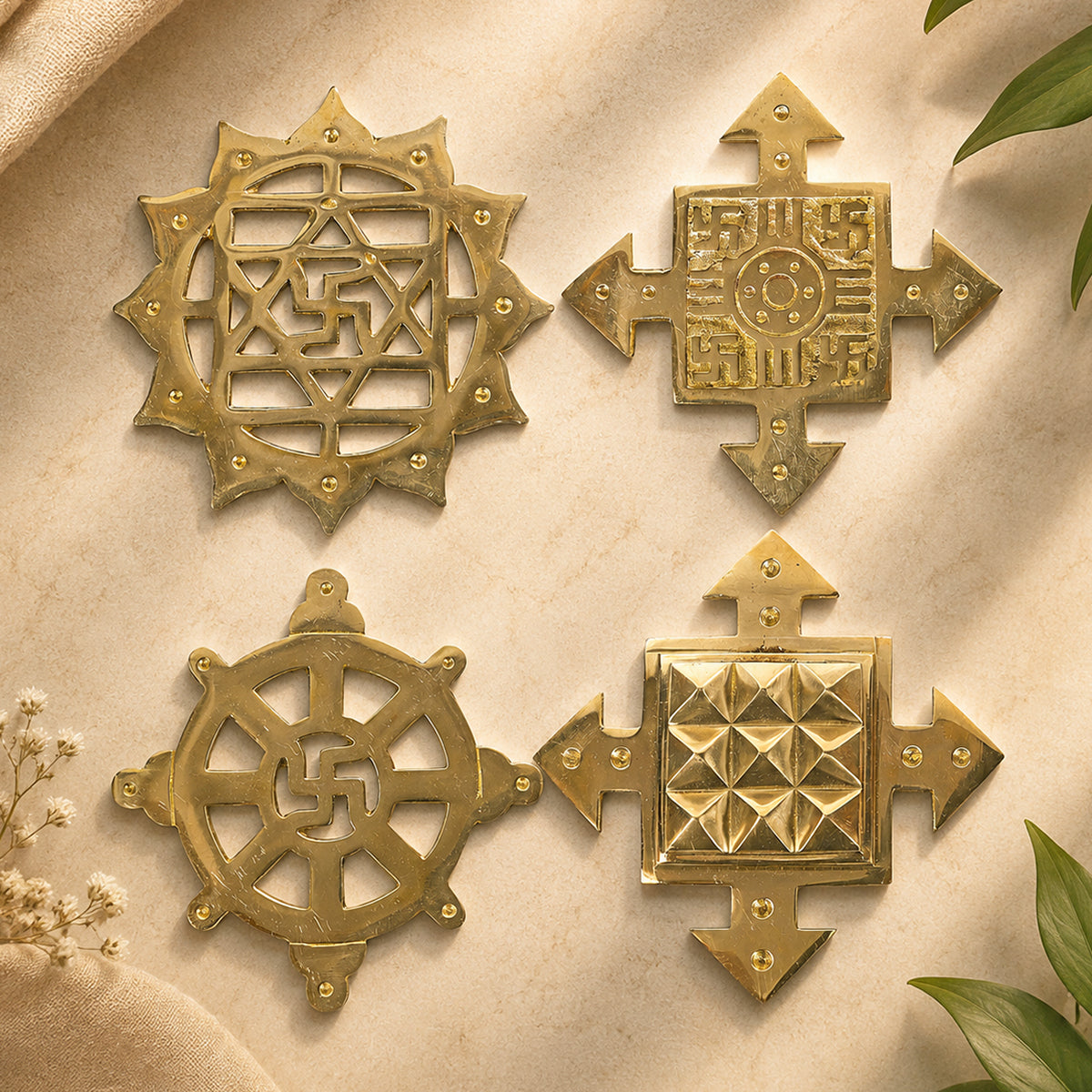 Brass Helix Vastu Tool Combo | East, West, North & South Direction Helix Set | Traditional Brass Vastu Accessories for Home, Office 15 cm