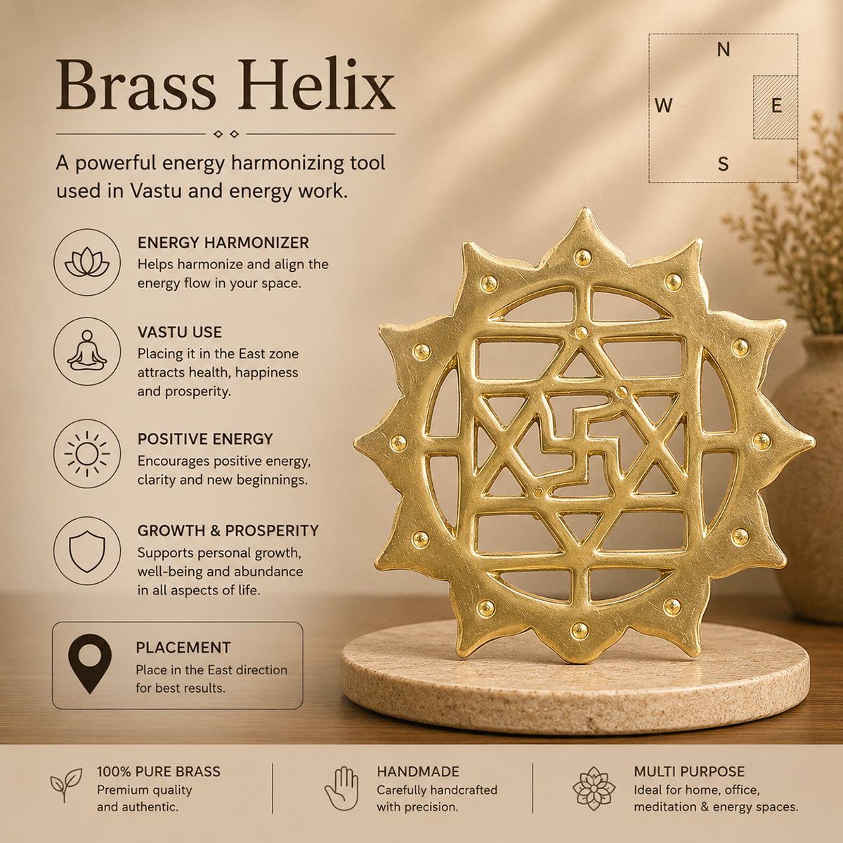 Brass Helix Vastu Tool Combo | East, West, North & South Direction Helix Set | Traditional Brass Vastu Accessories for Home, Office & Commercial Spaces 15 cm (6 Inch) Pack of 4