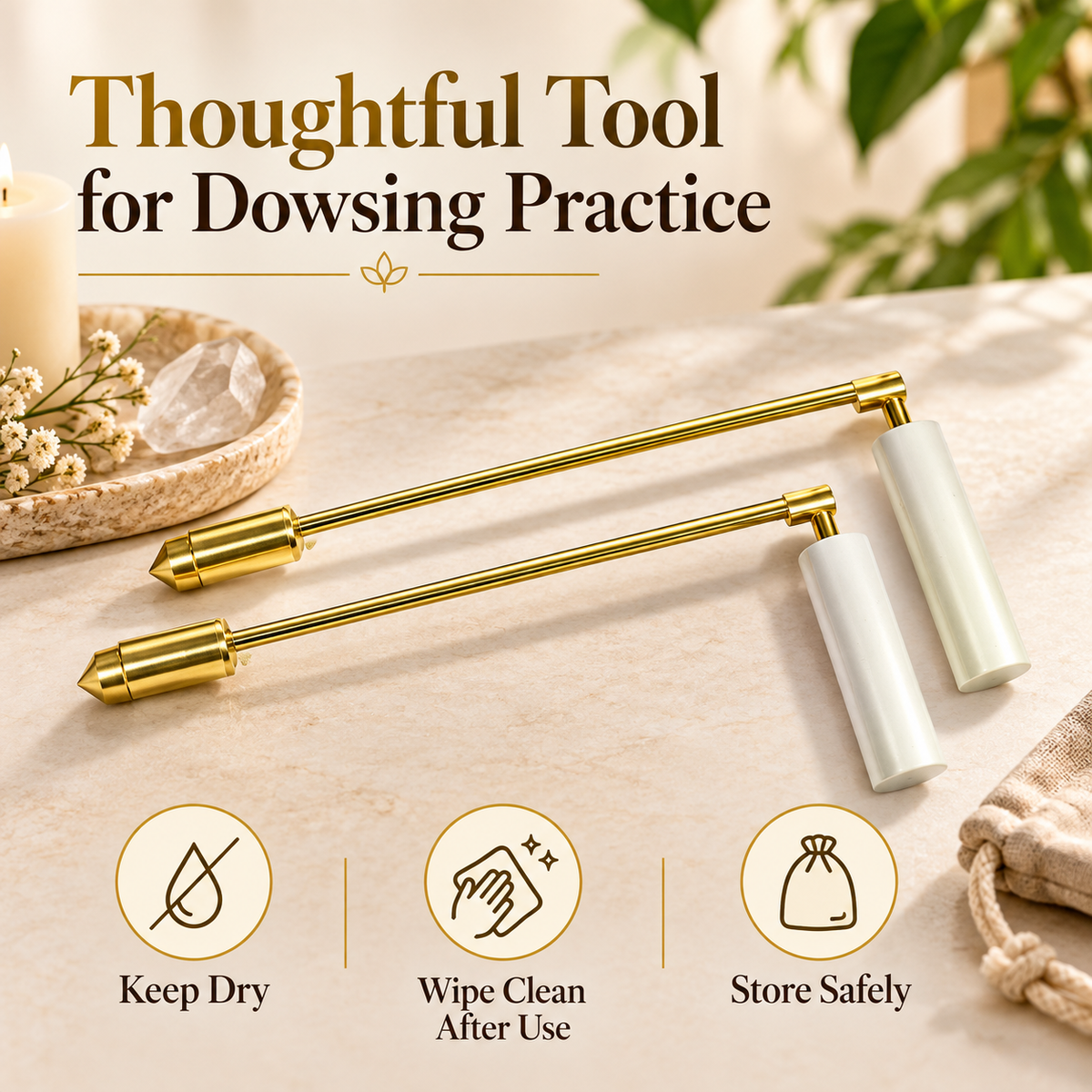 Brass L Shaped Divining Rods Pair for Water Finding Practices
