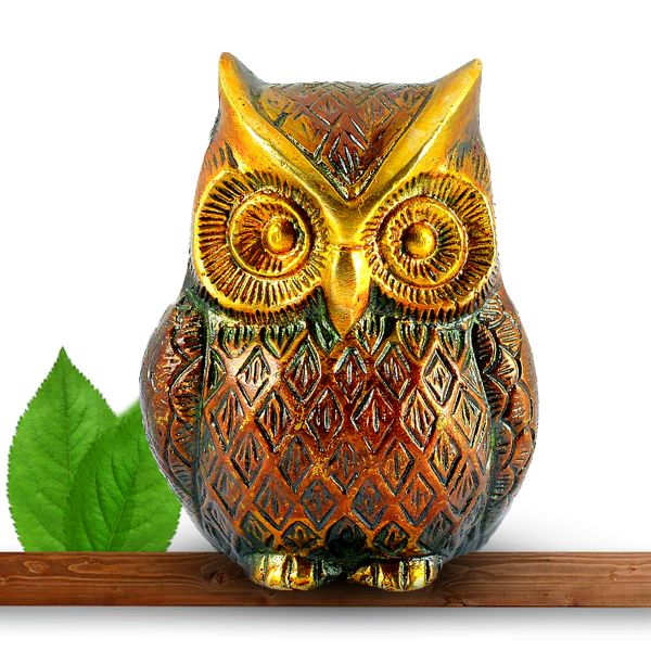 Brass Owl Statue for Vastu Remedy | 600 Gram Solid Brass Owl Idol for Wisdom, Protection & Positive Energy | Decorative Brass Owl Figurine for Home, Office & Study Table
