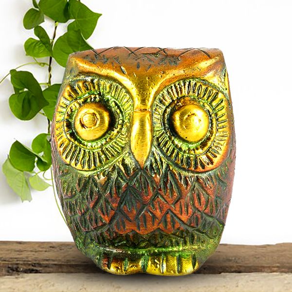 Brass Owl for Vastu Remedy | 150 Gram Solid Brass Owl Statue for Wisdom, Protection & Positive Energy | Decorative Brass Owl Idol for Home, Office & Study Table