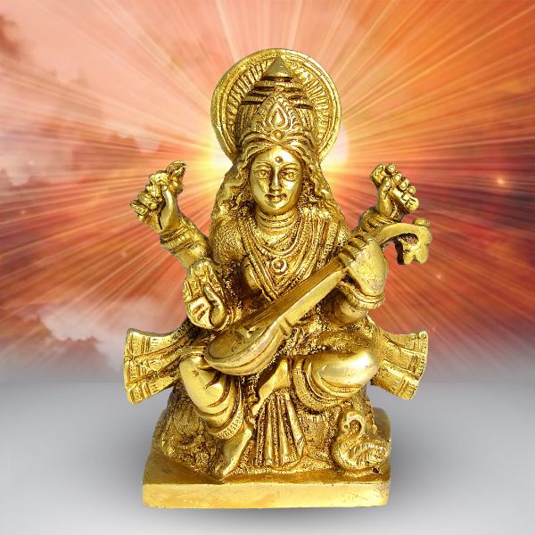Brass Saraswati Murti for Home Temple