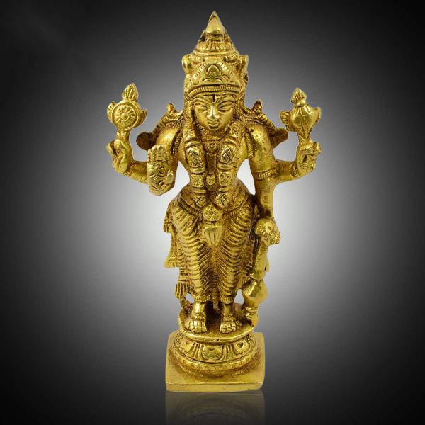 Brass Vishnu Statue for Vastu Remedy | 270–300 Gram Solid Brass Lord Vishnu Idol for Protection, Harmony & Positive Energy