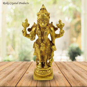 Brass Vishnu Statue for Vastu Remedy | 270–300 Gram Solid Brass Lord Vishnu Idol for Protection, Harmony & Positive Energy | Decorative Brass Vishnu Murti for Home, Office & Pooja Room