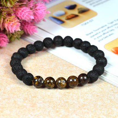 Natural Lava with Mix Semi Precious Stone 8 mm Beads Bracelet Charged By Reiki Grand Master
