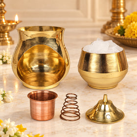 Brass Camphor Lamp with Spring Copper Diya | Traditional Kapoor Burner & Puja Diya | Brass Spiritual Lamp for Home Temple, Aarti, Meditation & Vastu Décor