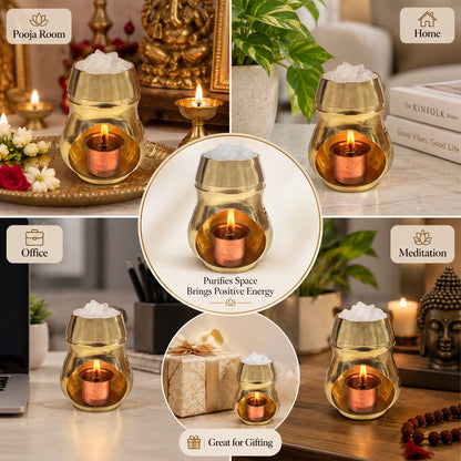 Brass Camphor Lamp with Spring Copper Diya | Traditional Kapoor Burner & Puja Diya | Brass Spiritual Lamp for Home Temple, Aarti, Meditation & Vastu Décor