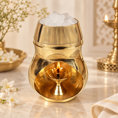 Vastu / Feng Shui Brass Aroma Incense Burner Camphor Lamp with Diya | Kapoor Lamp, Oil Burner & Essential Oil Diffuser | Brass Spiritual Decor for Home, Office, Meditation & Puja