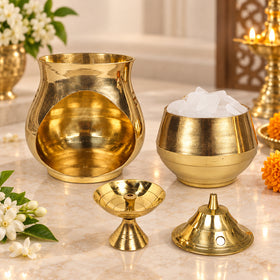 Vastu / Feng Shui Brass Aroma Incense Burner Camphor Lamp with Diya | Kapoor Lamp, Oil Burner & Essential Oil Diffuser | Brass Spiritual Decor for Home, Office, Meditation & Puja