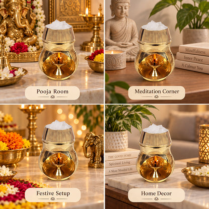 Vastu / Feng Shui Brass Aroma Incense Burner Camphor Lamp with Diya | Kapoor Lamp, Oil Burner & Essential Oil Diffuser | Brass Spiritual Decor for Home, Office, Meditation & Puja