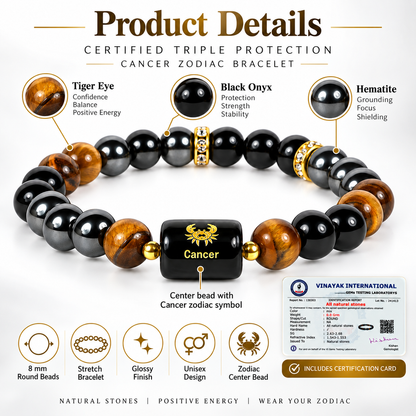 Certified Triple Protection Cancer Zodiac Bracelet 8 mm