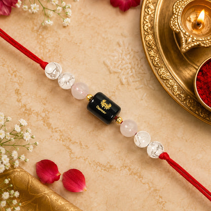 Cancer (कर्क राशि) Zodiac Birth Sign Gemstone Rakhi | Natural Crystal Astrology Rakhi Bracelet | Adjustable Thread Raksha Bandhan Gift for Men & Women