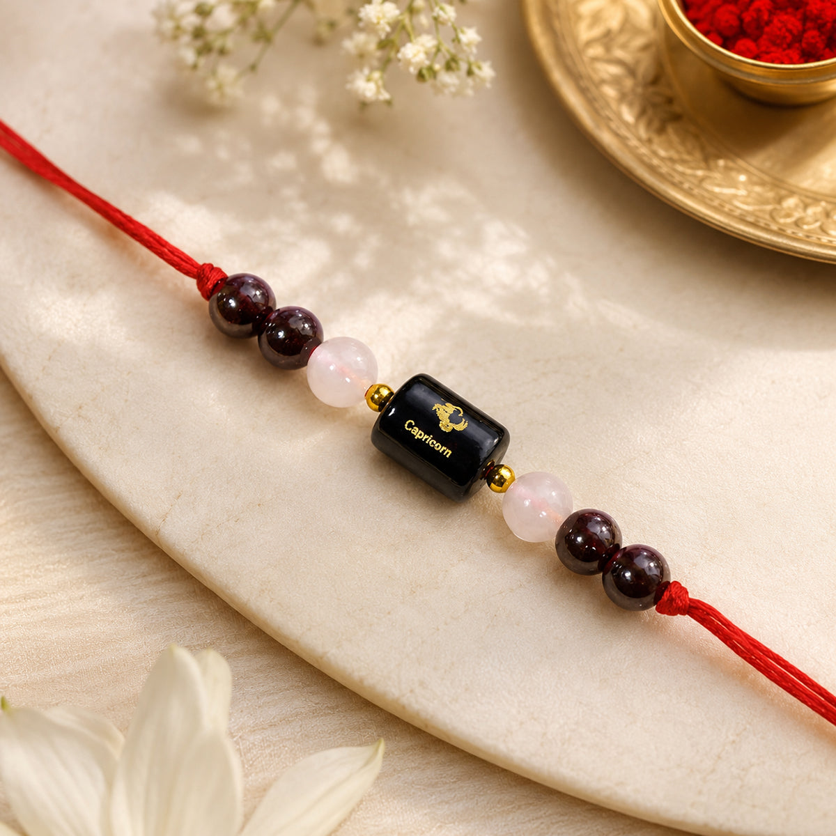 Capricorn (मकर राशि) Zodiac Birth Sign Gemstone Rakhi | Natural Crystal Astrology Rakhi Bracelet | Adjustable Thread Raksha Bandhan Gift for Men & Women