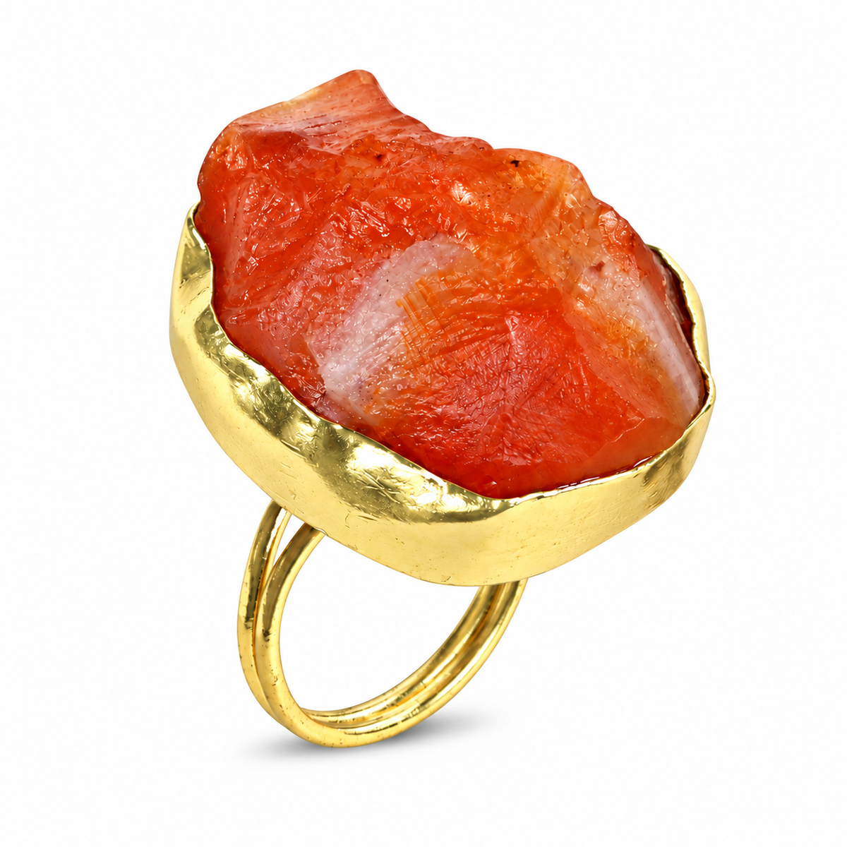 Carnelian Raw Crystal Gold Tone Adjustable Ring