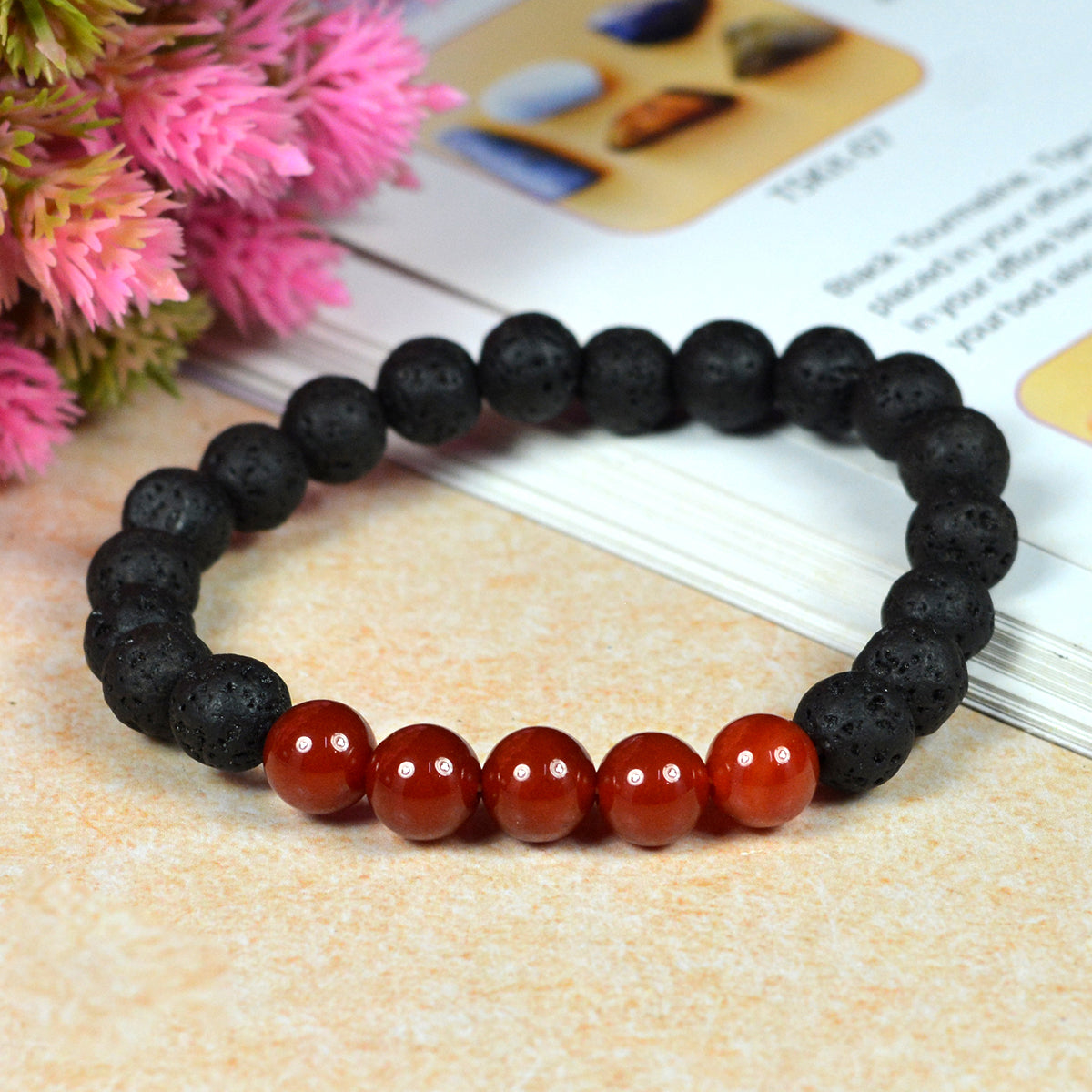 Natural Lava with Mix Semi Precious Stone 8 mm Beads Bracelet Charged By Reiki Grand Master