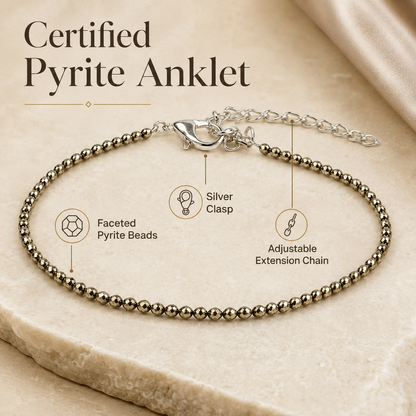 Natural Pyrite Anklet Combo Pack of 2 | Crystal Anklet for Women & Girls