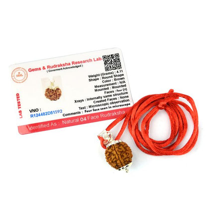 Certified 4 Mukhi Rudraksha Pendant for Knowledge, Wisdom, Creativity & Communication