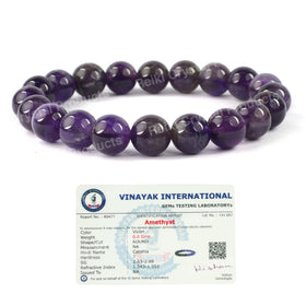 Certified Amethyst 10 mm Round Bead Bracelet | Natural Amethyst Crystal Bracelet for Peace, Protection, Stress Relief & Spiritual Growth | Reiki Charged Gemstone Bracelet for Men & Women | Adjustable Healing Bracelet